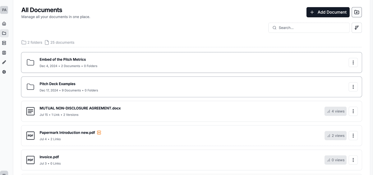 Page Documents montrant la liste des fichiers