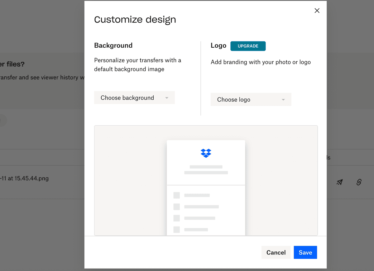 Dropbox transfer design options