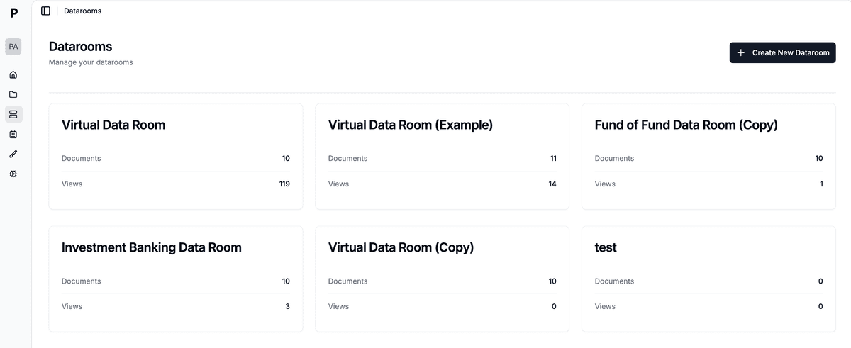 Data room analytics tab with audit log