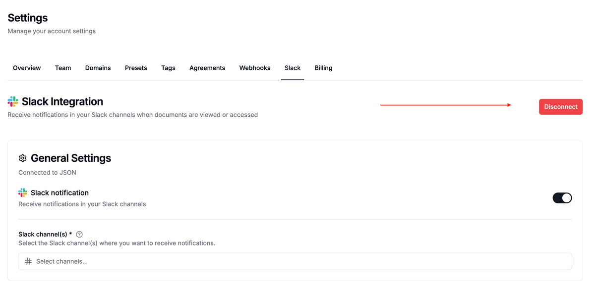Disconnect Slack integration
