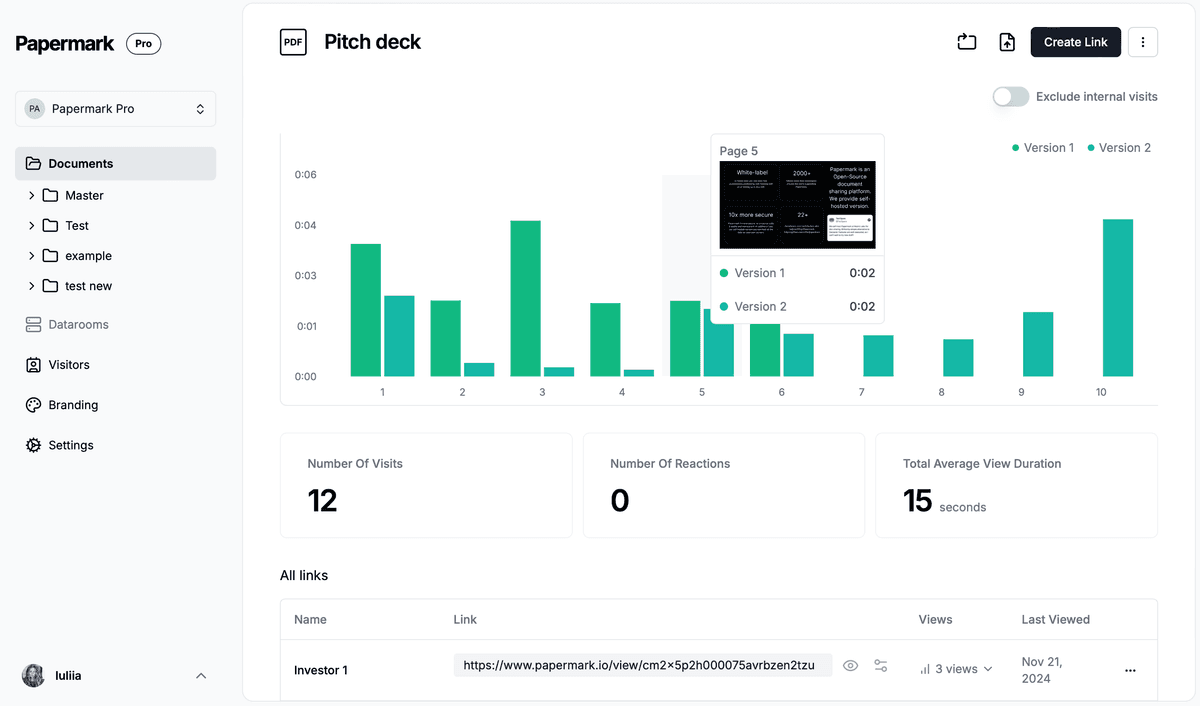 Page-by-page document analytics