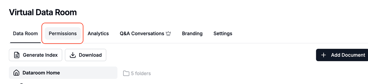 Permissions menu